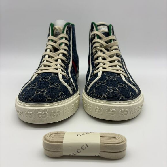 Gucci Gucci Tennis 1977 Denim Sneakers GG Logo Monogram 14. NEW